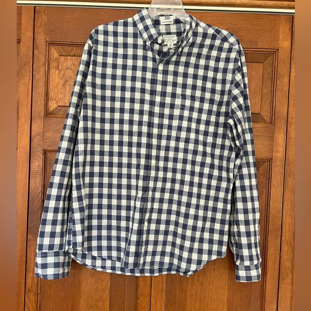 J. Crew Navy and White Plaid Button Down Shirt